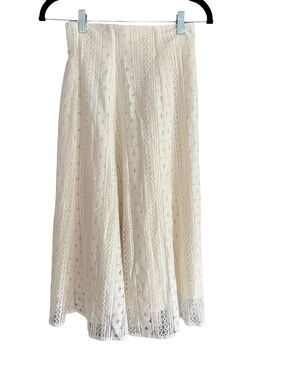 Women's Cream Lace Midi Skirt - Elegant Flared Silhouette